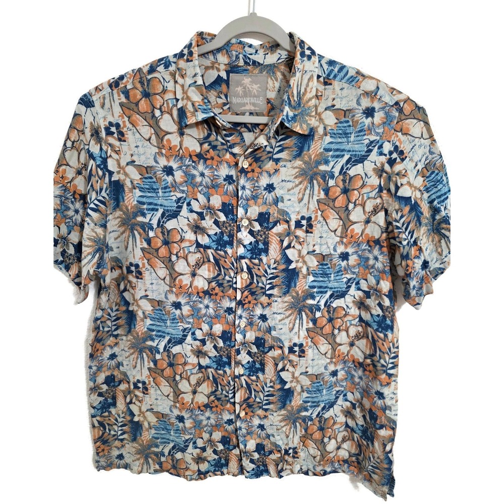 Margaritaville Shirt Mens 2XL Multicolor Floral Hawaiian Short Sleeve Silk